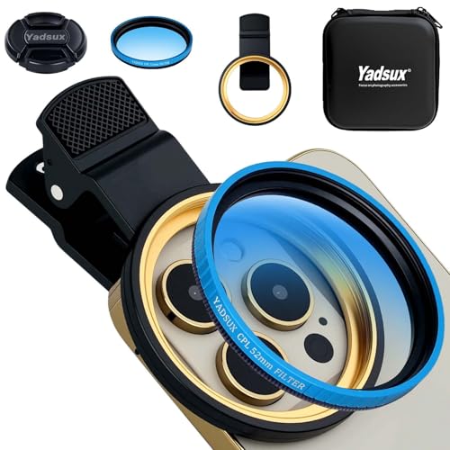 YADSUX 52mm �N���b�v�I���~�Ό������Y�t�B���^�[�L�b�g iPhone�J�����A�^�b�`�����g iPhone 12-16 Pro/Pro Max�Ή� (�u���[�t�B���^�[)