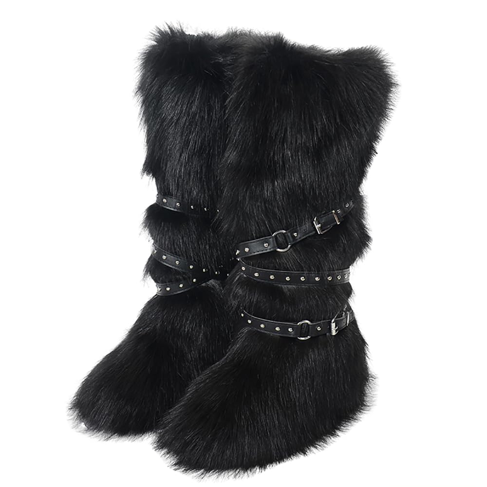 Fashionable furry over-the-knee boots for women comfortable flat snow boots