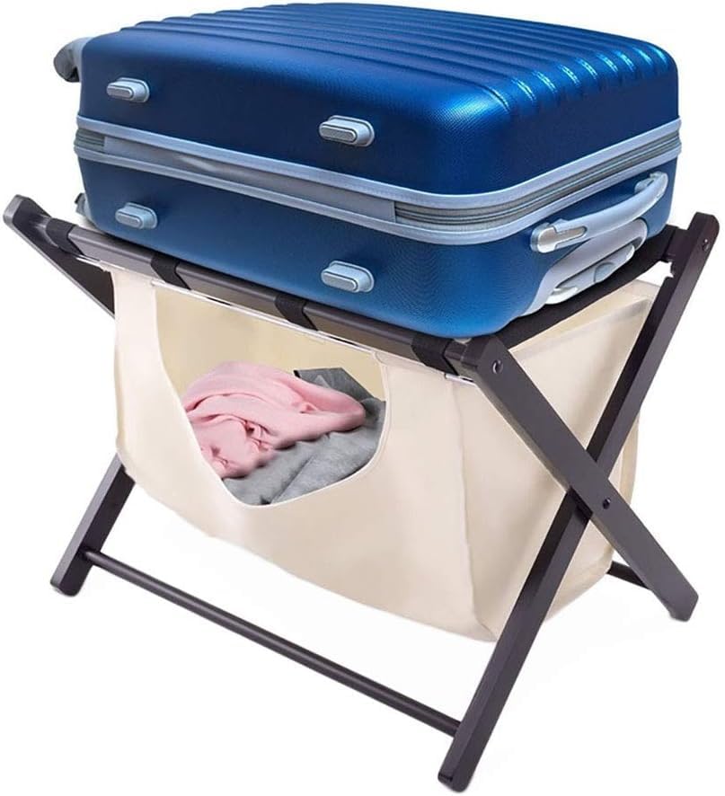 Porte-bagages pliable en bois avec support en tissu de 66cm pour valises de 50 kg max