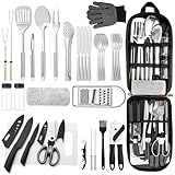 THTYBROS Portable Camping Kitchen Utensil 34 Pcs Set- Cookware Kit, Stainless Steel Outdoor Cooking and Grilling Utensil Organizer Travel Set Perfect for Travel, Picnics, RVs, Camping, BBQs, Parties