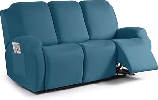 TAOCOCO Recliner Sofa Slipcover, 3 Pieces Polyester Fabric Stretch Sofa Covers for 3 Seat Reclining Couch, Soft Washable Furniture Protector with Pockets (3 Seat, Turquoise Blue)