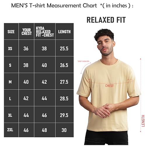 Image of KYDA Men's 100% Pure Cotton Relaxed Fit Drop Shoulder Premium Front & Back Printed Oversized T-Shirt