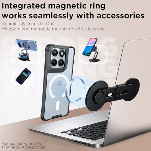 Image of RIGGEAR Shockproof Clear Hybrid Airbag Armor Magnetic Back Cover Case Compatible with MagSafe Accessories for Motorola Moto Edge 70 Fusion 5G (Clear-Black TPU Bumper + Transparent PC)(White)