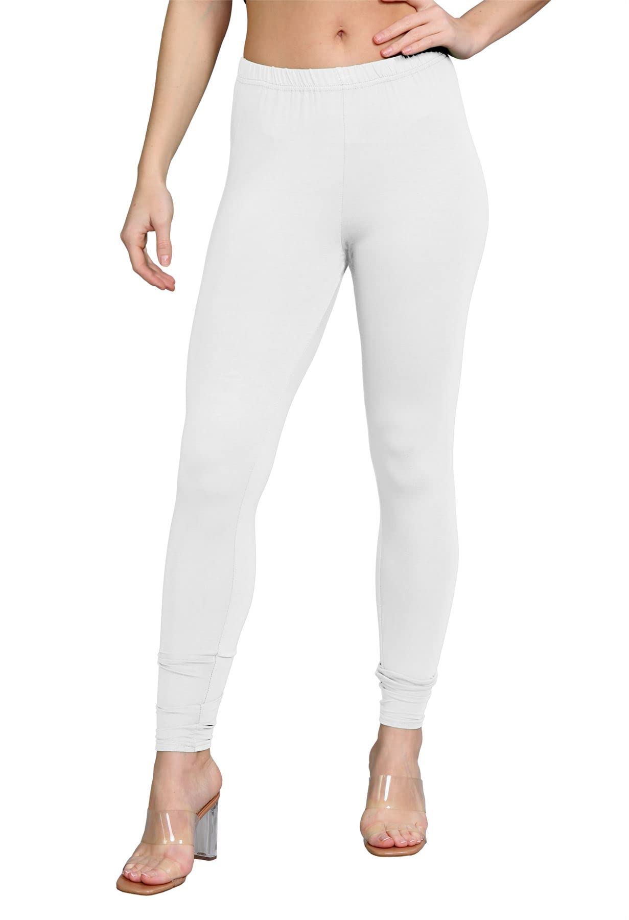 Hamishkane® Womens Viscose Leggings, Elasticated Waist Skinny Yoga Pants for Women, Plain Stretchy Gym Leggings, Full Length Slim Fit Pants, Women Activewear White