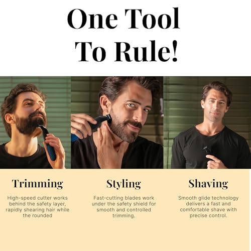 Image of MENHOOD ProBlade 3-in-1 Hybrid Beard Trimmer Shaver for Men Trim Style Shave Adaptive Flex Neck 120 Min Runtime USB-C LED Indicator Dual Protection Waterproof Multi-Comb