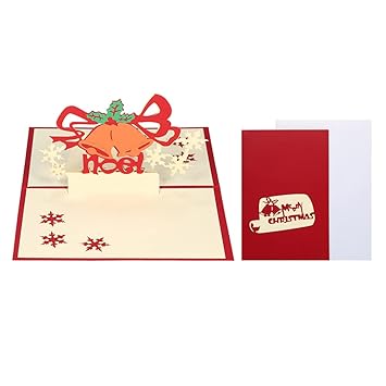 Negaor 3D Christmas Pop Up Greeting Card Artful Gift Card wi Christmas Plies-Bell