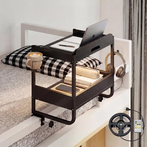 DongRong 2 Tier Bedside Shelf with Cup Holder for Top