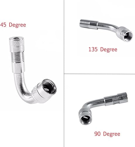 Miniatura 3 de Paquete de 6 extensores de vástago de válvula, extensión de válvula de neumático de 45 grados, 90 grados, 135 grados, compatible con ruedas duales,