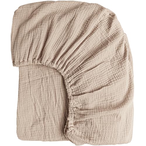 Image of Konssy Muslin Fitted Crib Sheets 100% Cotton Baby Crib Sheets for Standard Crib Mattress (28 X 52 Inches), Soft and Breathable for Boys Girls (Wheat)