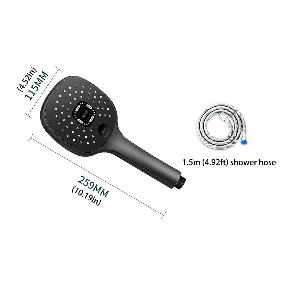Cabezal de Ducha de Mano Cabezal de ducha de mano 3-Función Acero inoxidable Baño Presurizado Baño de ducha Base de manguera Handheld Ducha Cabeza 10.19 pulgadas Plata / Negro Regadera para Baño Ducha