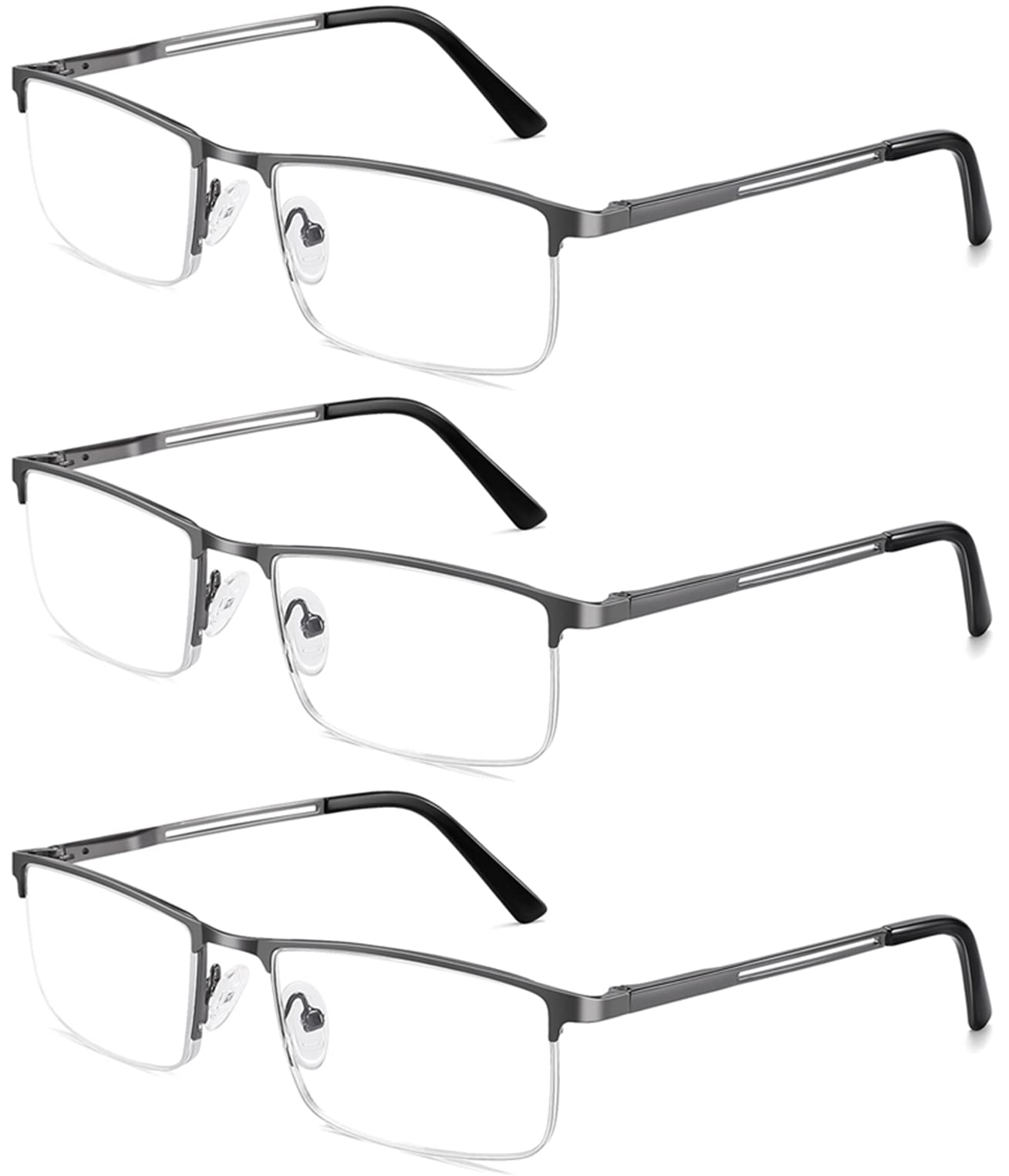 LITIMA Juego De 3 Gafas De Lectura Hombre- Gafas De Lectura De Medio Aro, Gafas De Lectura Hombres Anti Luz Azul 0.50X