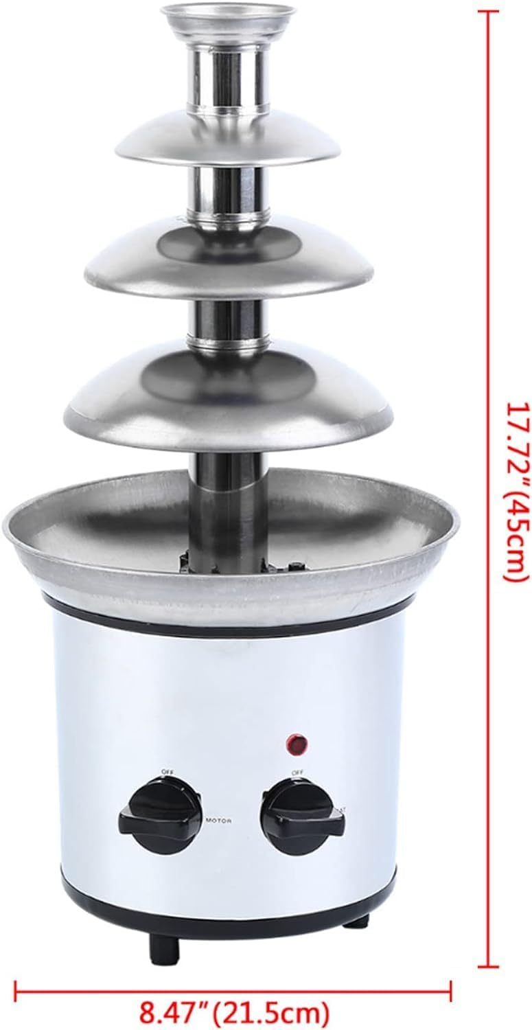 Chocolate Fountain, Chocolate Fountain, 4 Tiers Electric Chocolate Fondue Fountain Set, Stainless Steel Cascading Fondue Heat, Perfect for Chocolate Nacho Cheese BBQ Sauce