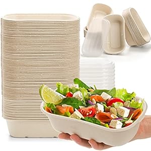 Yesland 70 Pack Compostable Take Out Food Containers with PP Lid, 23 Oz Bagasse to Go Containers Rectangular Disposable Paper Bowls, Biodegradable Meal Prep Food Containers for Salad, Leftovers