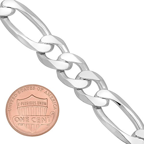11Mm Solid .925 Sterling Silver Flat Figaro Chain Link Bracelet, 9 Inches #TOP1
