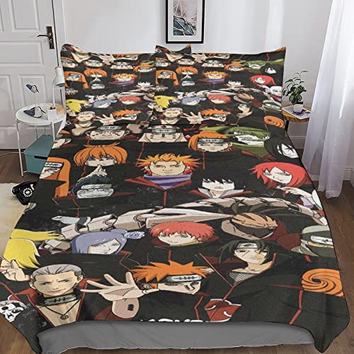 Juego Cama Impresión En 3D, Juego Funda para Naruto Edredón con Cremallera, Microfibra Suave Akatsuki Large Collection Funda con Fundas Für Jungen Mädchen Nórdica Double(200x200cm)