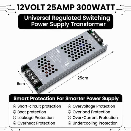Image of YSD Strip Light Driver 12V 25AMP 300W AC to DC Switching Adaptor Convertor Driver /Power Supply for LED Strip Light Lamp /CCTV Camera /Security System /Radio /Computer Project (12V 25AMPS)