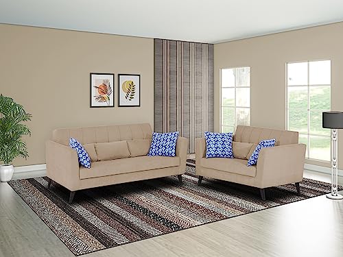 Image of Adorn India Daniel 3+2 5 Seater Sofa Set (Beige) (3 Year Warranty)