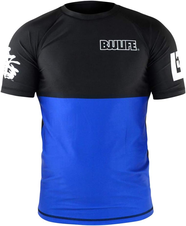 CompLite Ranked Rash Guard | Short Sleeve | No GI Brazilian Jiu Jitsu | MMA BJJ Wrestling Training Water Sports | Blue | Large