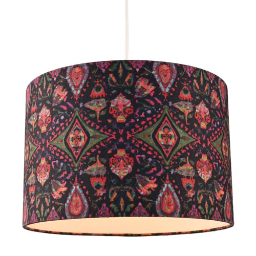 Bohemian Kaleidoscope Design Cotton Fabric Lamp Shade with Vivid Green and Red Colouring | 30cm x 20cm | White Cotton Fabric Inner by Happy Homewares - Image 3