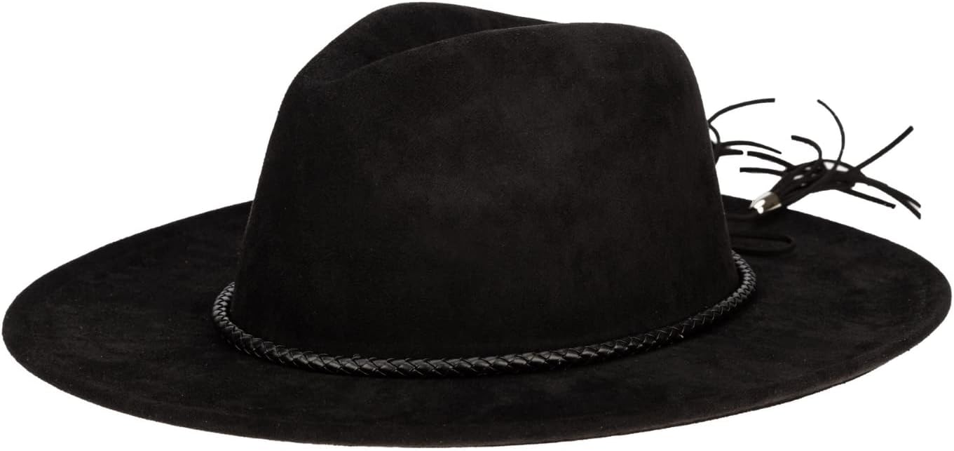 San Diego Hat Co. Womens Faux Suede Wide Brim Fedora with Tassel Back Bow