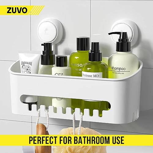 Zuvo Shower Caddy Suction Cup - No Drill & Adhesive Shower Caddy Basket - Best Shower Organizer in Bathroom Accessories for Soap, Shampoo, Toothbrush - White Shelf & Suction Cups - Image 4