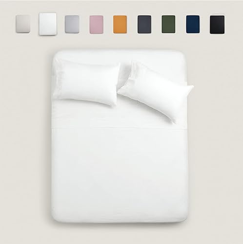 TOSMO Pure Linen - Juego de sábanas de lino 100% natural francés, juego de 4 piezas (tamaño matrimonial, 1 sábana encimera, 1 sábana bajera, 2