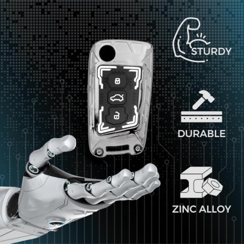 Image of Keycept Key Cover for Skoda and Volkswagen - Kushaq | Octavia | Kodiaq | Superb | Slavia | Passat | Taigun | Tiguan | Virtus | T ROC 3 Button flip Key with Keychain (Metal Armor)