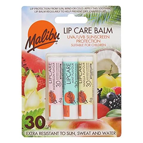 Malibu Sun SPF 30 Lip Balm Sunscreen, Watermelon, Mint and Vanilla, 3 x 5g Cover
