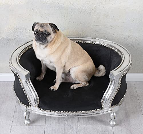Hundebett Barock Katzenbett Hundesofa Schwarz Silber Hund Katze Bett Liege cat700e02 PalazzoExklusiv