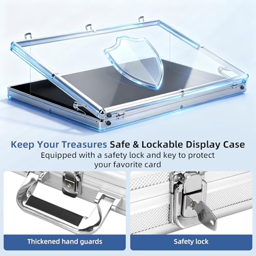 Large Portable Trade Show Display Case 34\"x22\", Aluminum Lockable Card Show Display Case with Acrylic Side and Handle, Tabletop Showcase for Baseball Sports Graded Cards TCG Craft Jewelry Collection