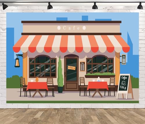 Fond tissu 3x2m devanture café français pour décor de fête rétro