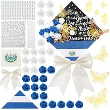 Dunzoom 46 Pcs El Salvador Flag DIY Graduation Cap Decorations Set Grad Cap Topper El Salvador Letter Stickers Artificial Flower, Butterfly, and Bow Hair Clips for Wreath Grad Hat Ceremony Party
