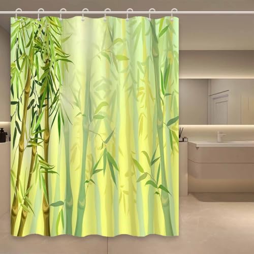 Rideau de douche bambou vert lavable pour protéger et décorer votre bain - 2