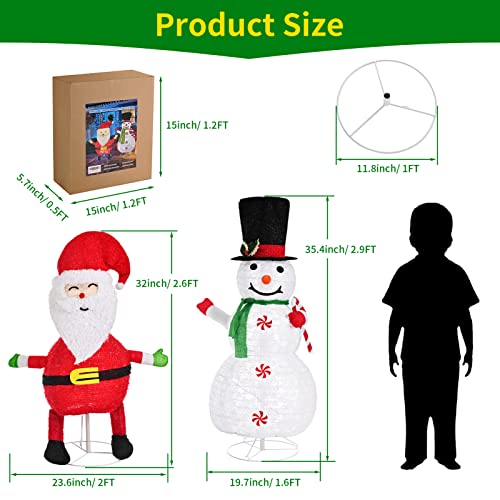 Lighted Snowman Outdoor Christmas Decorations, Set Of 2 Collapsible 36 Inch Snowman 32 Inch Santa 100 Leds Plug-In Power Fluffy Foldable Pop Up Holiday Display For Christmas Indoor Outdoor Yard Décor #TOP6
