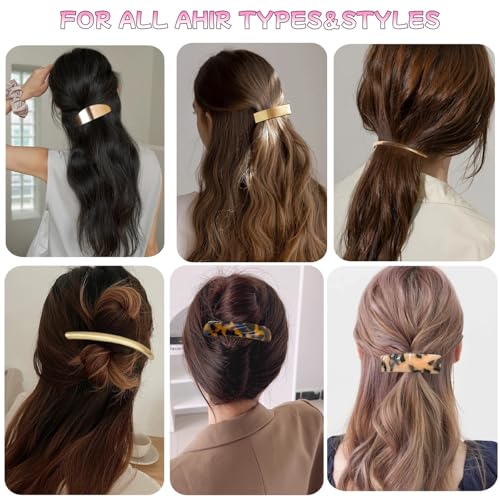 6 pinzas de cabello doradas para mujer de metal plano miniatura 2