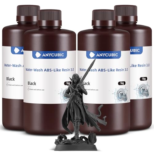 ANYCUBIC Water Washable ABS-Like Resin 3.0 Bundle, 3D Printer Resin, High Toughness and High Precision, Easy to Post-Process, Low Odor, Wide Compatibility for All LCD 3D Printers (Black, 4kg)