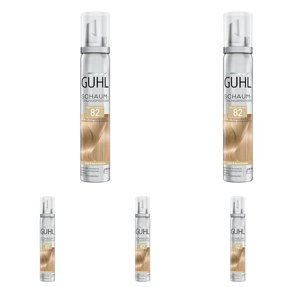 Guhl Schaum-Tönungsfestiger - Farbe 82 - Hell-Goldblond - Für lichtblondes und mittelblondes und graues Haar - Sanfter Halt, Volumen und Farbglanz - Hält 1 bis 3 Haarwäschen (Packung mit 5)