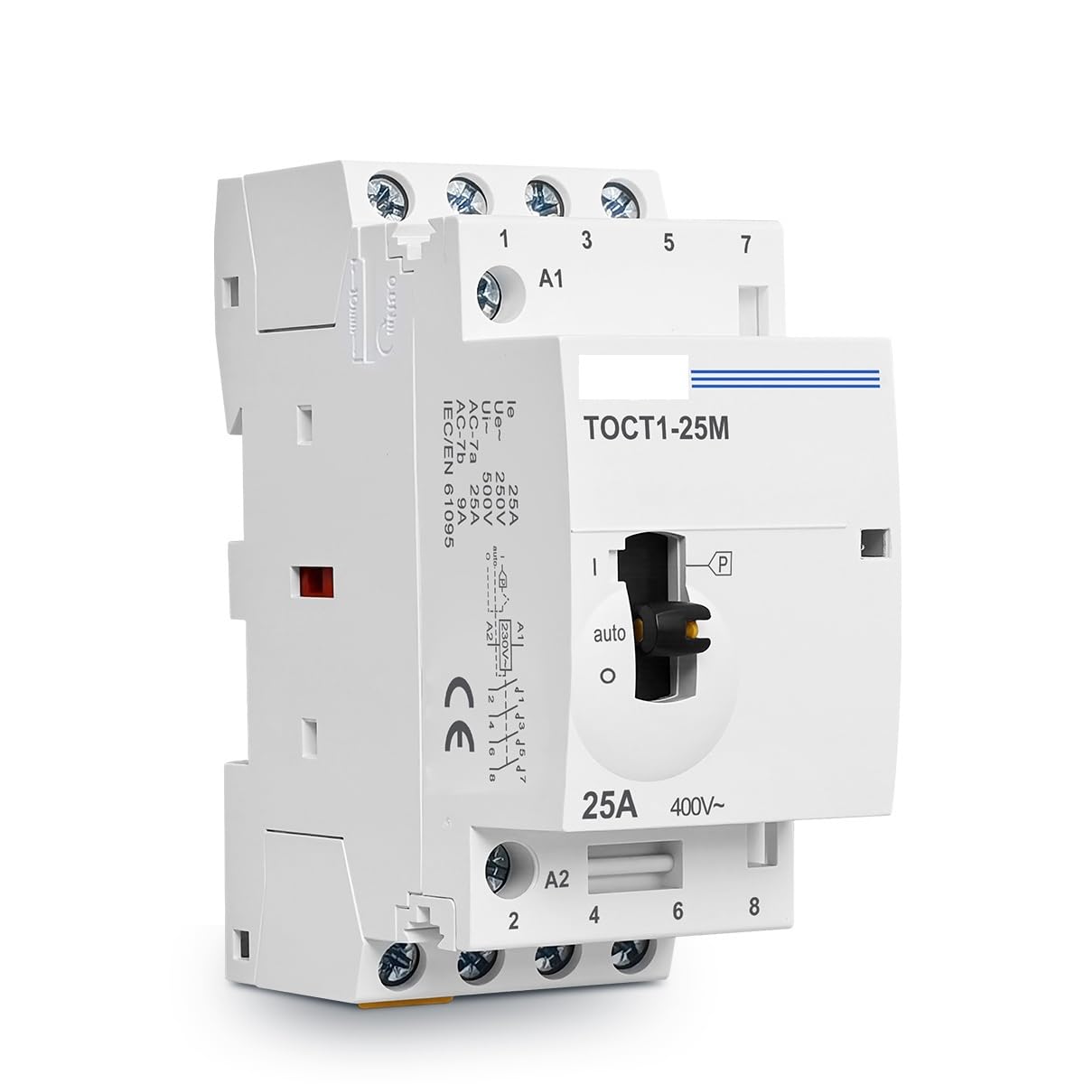 LATEAU 4P 25A 220V/230V 50/60Hz Din Rail Household AC Modular Contactor With Manual Control Switch 4NO or 2NO 2NC or 4NC(2NO 2NC)