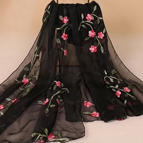 Minache Women Embroidery Chiffon Long Scarf Summer Fall Shawl Wrap Cover up3