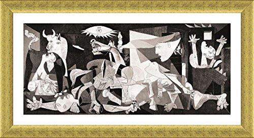Alonline Art - Guernica by Pablo Picasso | Gold framed picture printed on 100% cotton canvas, attached to the foam board | Ready to hang frame | 46