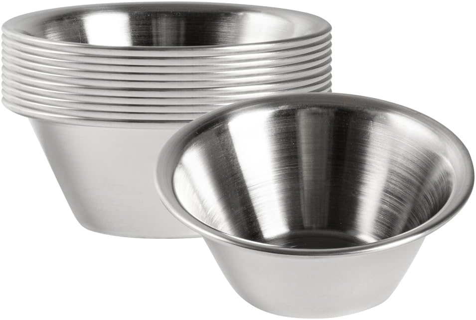 Restaurantware 2 Ounce Sauce Cups 10 Round Dip Cups - For Condiments And Individual Portions Stackable Silver Stainless Steel Dipping Cups Reusable Durable