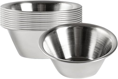Miniatura 1 de Restaurantware Tazas de salsa de 2 onzas, 10 tazas redondas para condimentos y porciones individuales, apilables, tazas de acero inoxidable