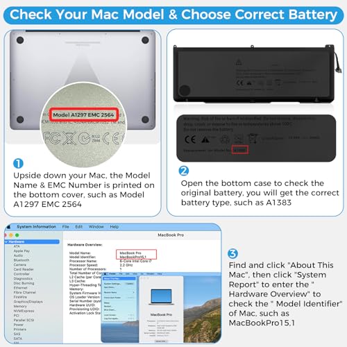 Image of A1383 Battery,A1297 Replacement for MacBook Pro 17 inch A1297(Early 2011-Late 2011) Series EMC 2352-1 EMC 2564(Upgraded High Performance 10.95V 95Wh 9500mAh)