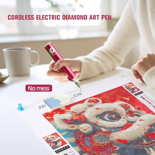 Image of DAFENCHI Cordless Electric Diamond Painting Pen with Light, Electric Diamond Art Painting Pen Vacuum, Automatic Diamond Dot Pen Kit, 2 Replacement Tip, DIY Diamond Art Painting Tool