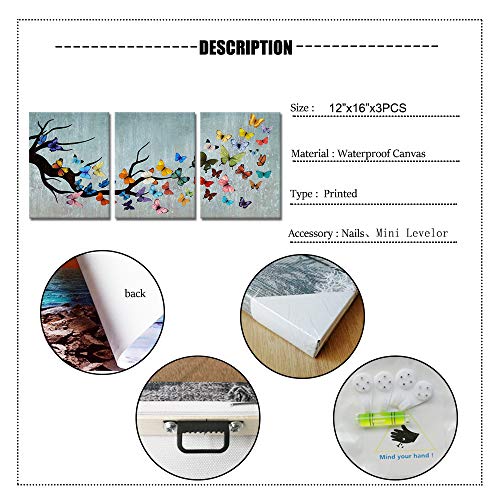 3 Piece Vintage Butterfly Canvas Wall Decor Prints Retro Inset Artwork Animal Picture For Girls Bedroom Bathroom Living Room Spa Nursery Home Wall Decor Ready To Hang 12"X16"X3Pcs #TOP5