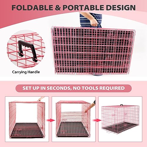 Image of BestPet | Dog Crate | 36 inch | Pink | Foldable Metal Kennel with Double Doors