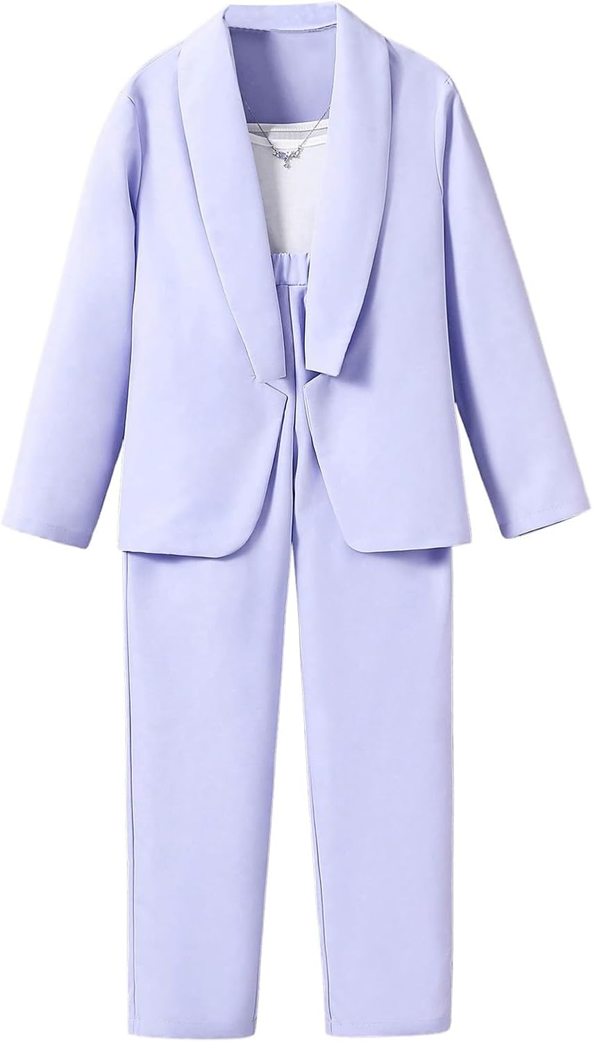 Milumia Girl’s 2 Piece Blazer Set Shawl Open Front Long Sleeve Blazers and Pant Suit
