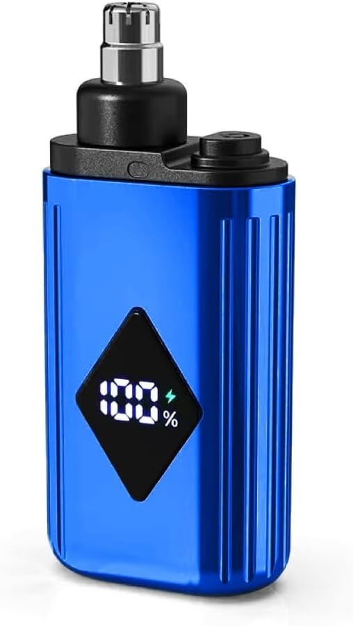 SHUNFENGMA Electric Nose Hair Trimmer, Double Head 360° Capture, Smart Digital Display, Type-C Quick Charge, 150mAh Lithium Battery, Mini Portable Design (Blue)