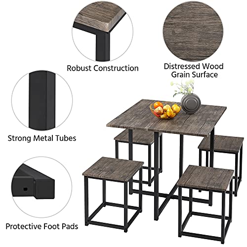Yaheetech 5-Piece Dining Table Set With 4 Stools - Industrial Compact Kitchen Table & Chairs Sets, Space-Saving Design For Apartment, Small Space, Breakfast Nook, Drift Brown #TOP5
