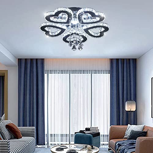 Winretro Modern 5 Heart Ring Crystal Chandelier Led Ceiling Light Fixtures Stainless Steel Pendant Lighting Hanging Lamp For Bedroom Living Room Dinning Room Foyer(Cool White) White #TOP1